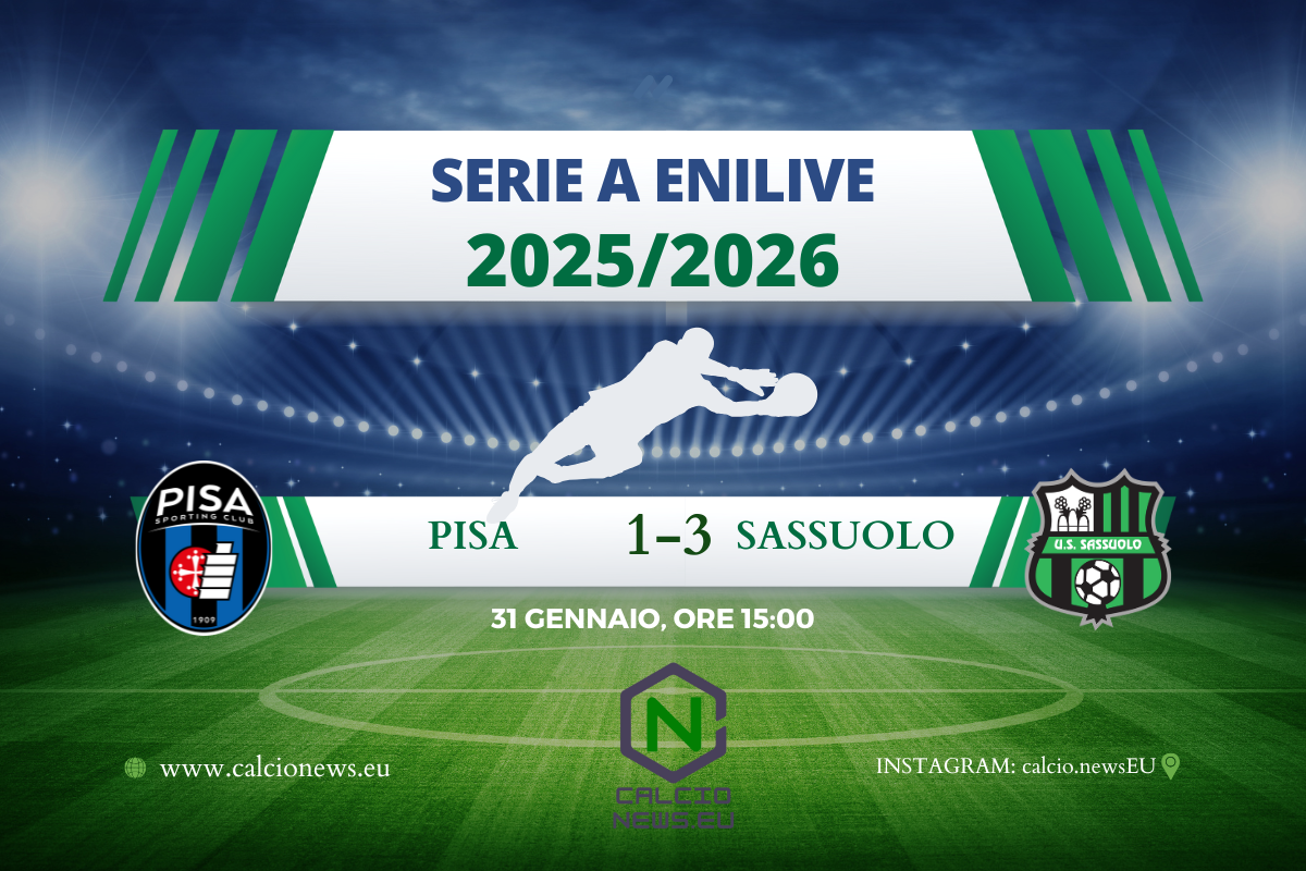 Il tabellino di Pisa-Sassuolo 1-3: sprofondo nerazzurro e Gilardino esonerato