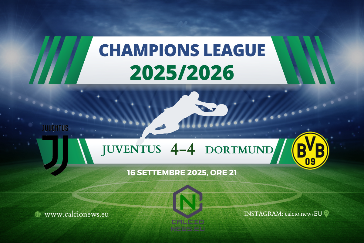 Juventus-Borussia Dortmund 4-4 pirotecnico. Horror Di Gregorio, Vlahovic e Yildiz show