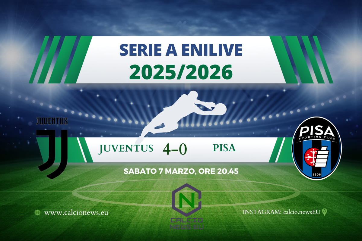 Juventus-Pisa 4-0: dilagano i bianconeri, in una vittoria convincente