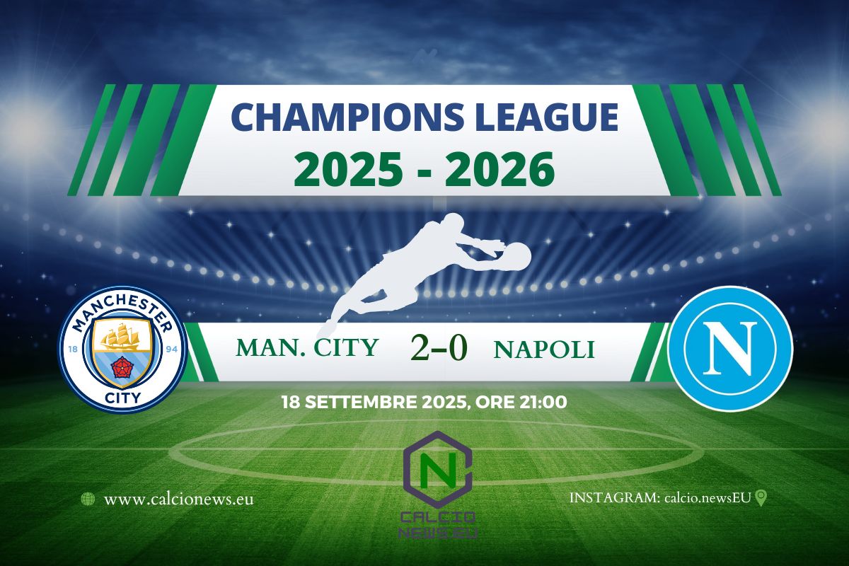 Champions League, Manchester City-Napoli 2-0: un’espulsione di Di Lorenzo condanna gli azzurri