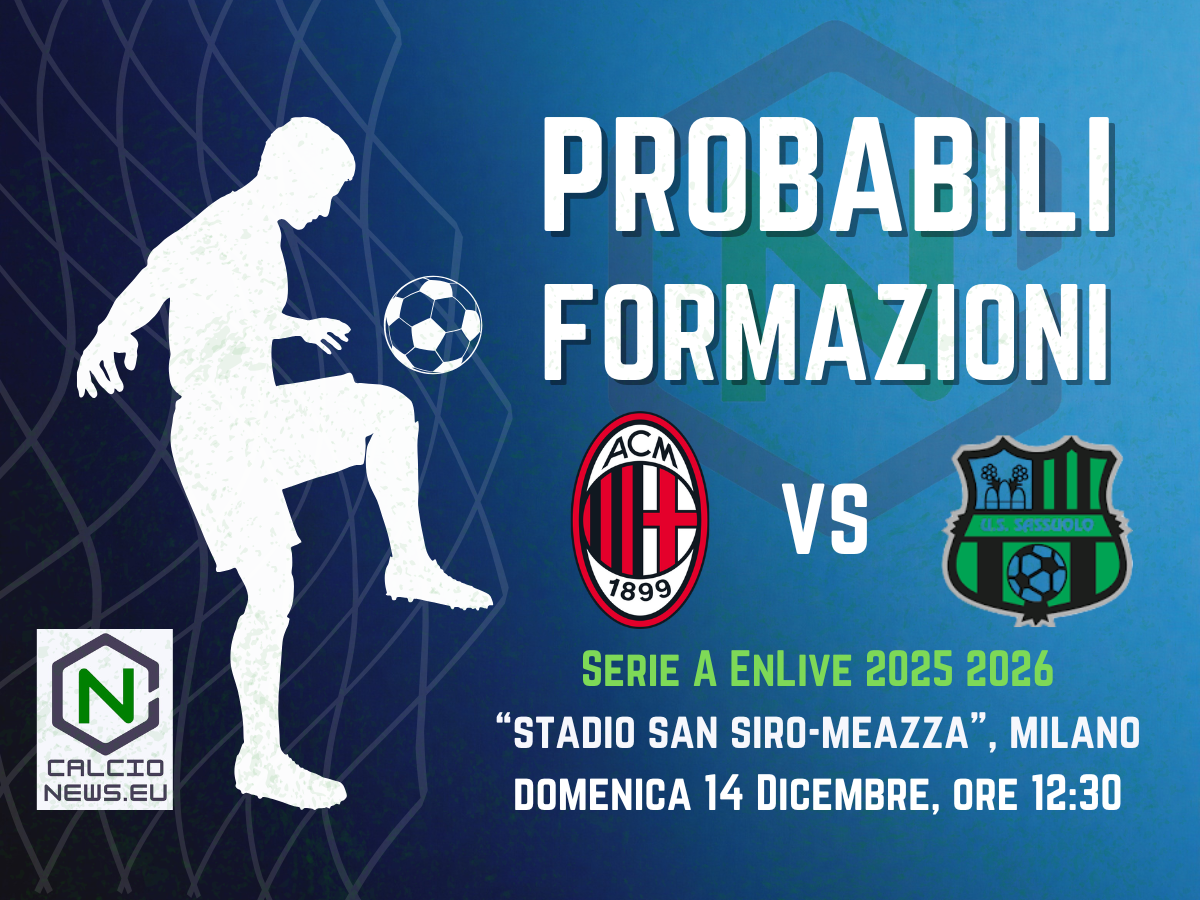 Serie A, le probabili formazioni di Milan-Sassuolo