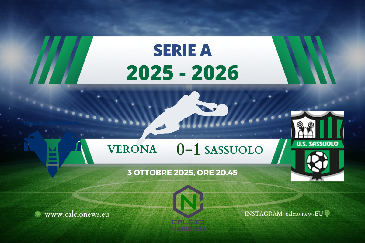 Serie A, Verona-Sassuolo 0-1: il tabellino della sfida