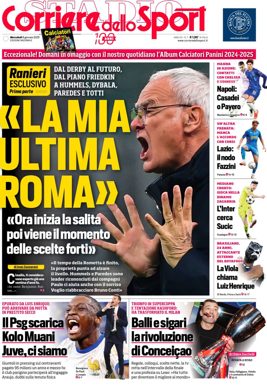 prima pagina corriere dello sport 8 gennaio 2025