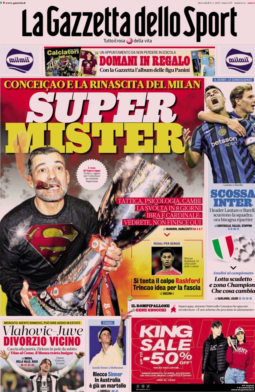 prima pagina gazzetta dello sport 8 gennaio 2025
