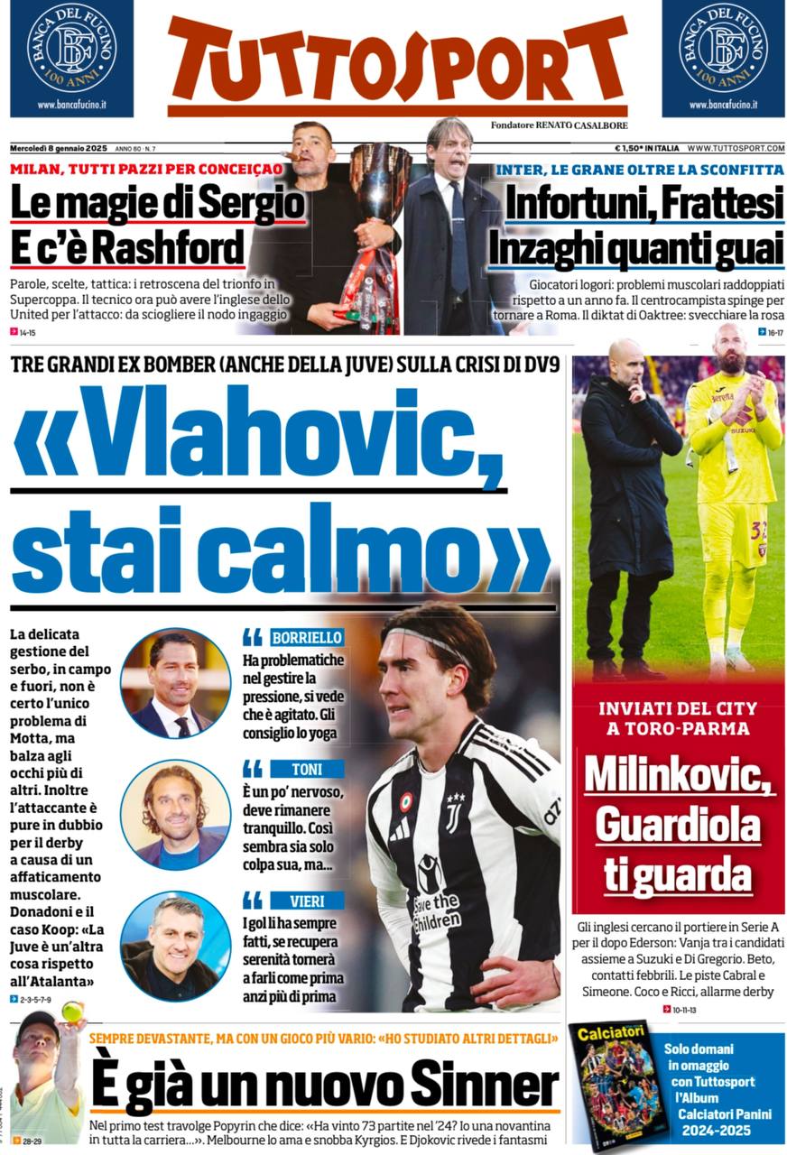 prima pagina tuttosport 8 gennaio 2025