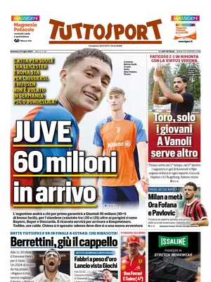 Prima pagina Tuttosport (21 luglio 2024)
