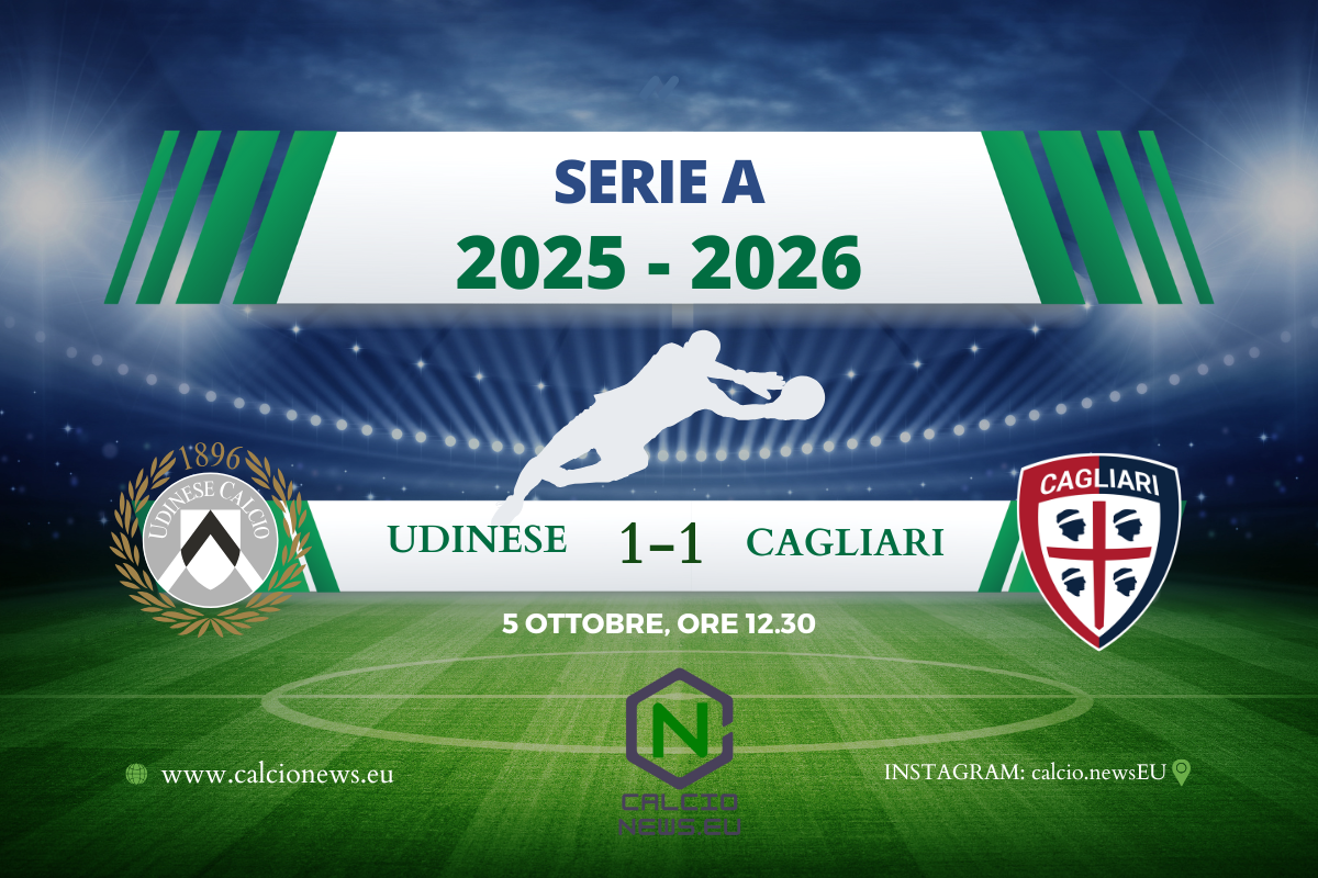 Serie A, Cagliari Udinese 1-1: il tabellino del match