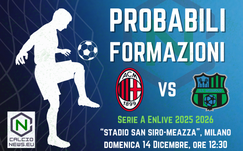 Serie A, le probabili formazioni di Milan-Sassuolo