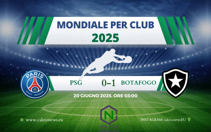 Mondiale per Club 2025, il tabellino di PSG Botafogo 0-1: Jesus da sogno, i brasiliani volano in testa al girone