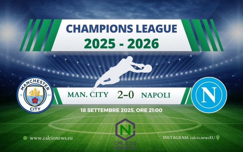 Champions League, Manchester City-Napoli 2-0: un’espulsione di Di Lorenzo condanna gli azzurri