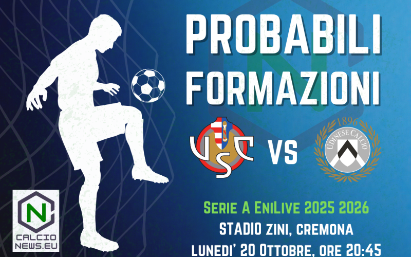 Serie A, le probabili formazioni di Cremonese-Udinese