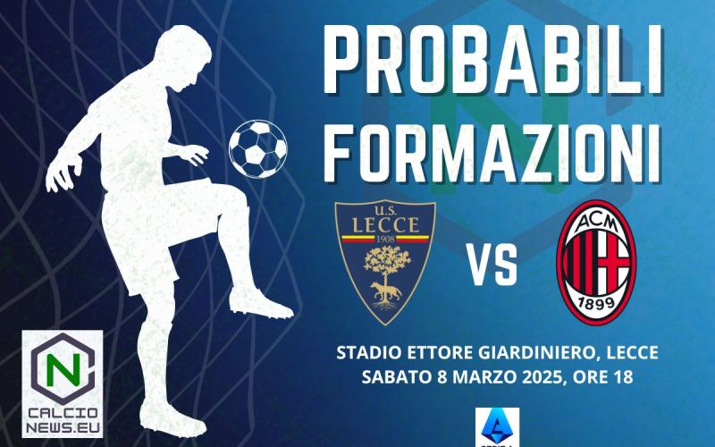Serie A, probabili formazioni Lecce Milan: torna Tomori, out Musah