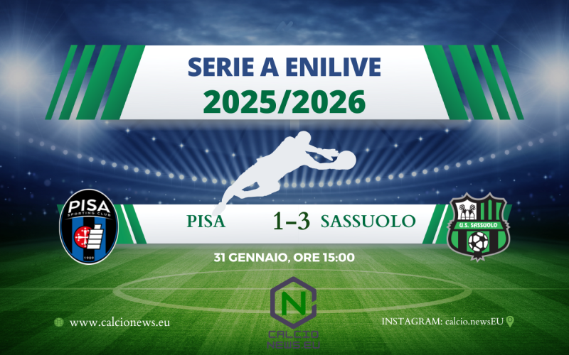 Il tabellino di Pisa-Sassuolo 1-3: sprofondo nerazzurro e Gilardino esonerato