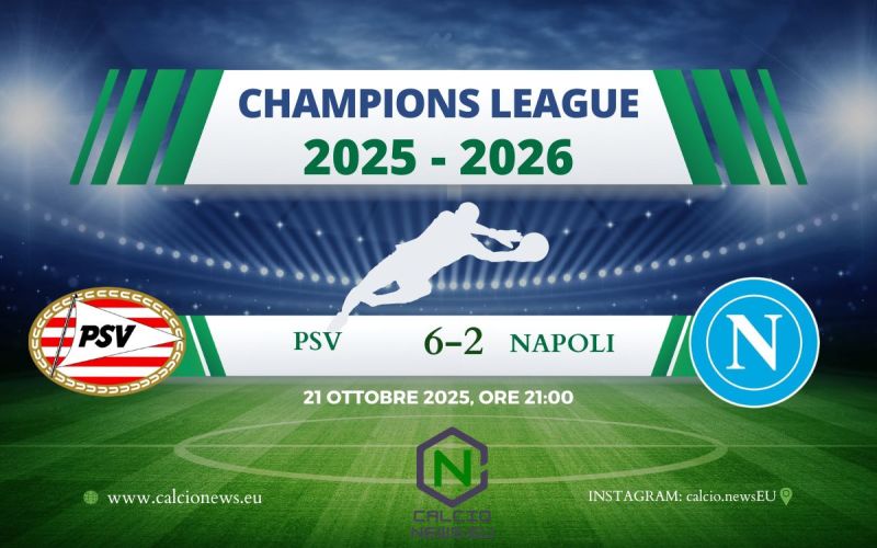 Champions League, PSV-Napoli 6-2: umiliazione totale per gli azzurri a Eindhoven