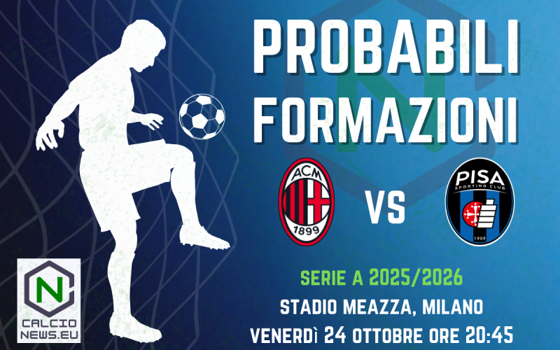 Serie A, le probabili formazioni di Milan-Pisa