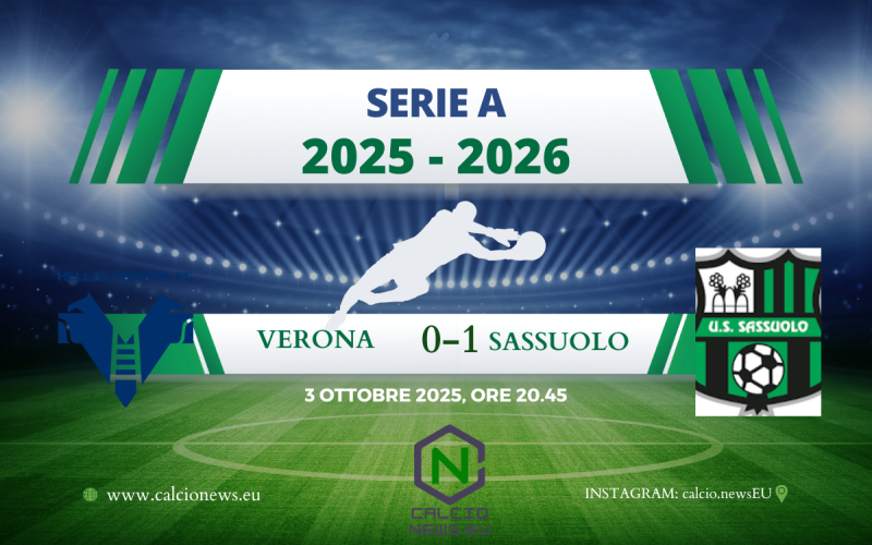 Serie A, Verona-Sassuolo 0-1: il tabellino della sfida