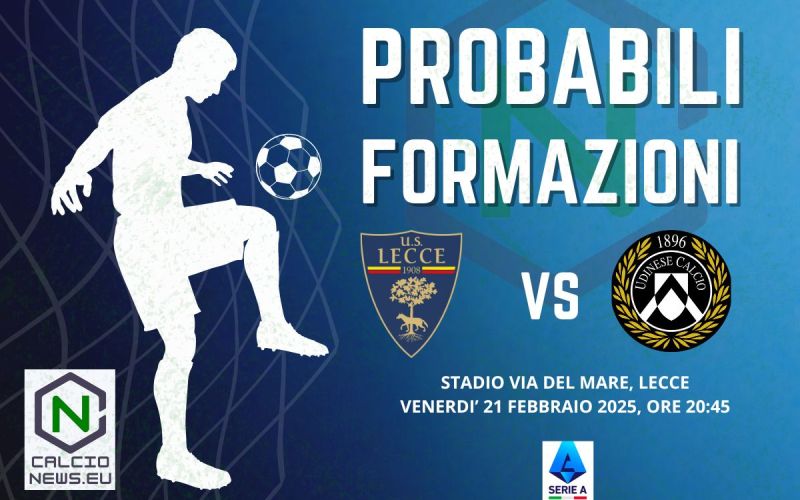 Serie A, le probabili formazioni di Lecce Udinese